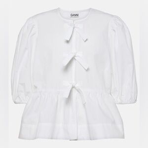 Ganni White Bow Detail Top